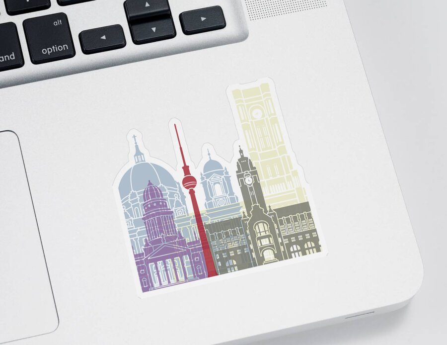 Berlin Sticker featuring the painting Berlin skyline poster by Pablo Romero