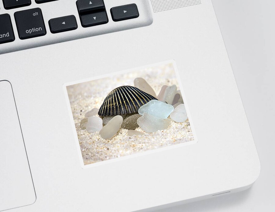 Black Sticker featuring the photograph Black and White Sea Glass by Janice Drew