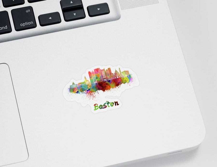 Boston Sticker featuring the painting Boston skyline in watercolor by Pablo Romero