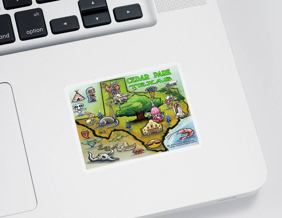 Cedar Park Sticker featuring the digital art Cedar Park TEXAS Cartoon Map #1 by Kevin Middleton