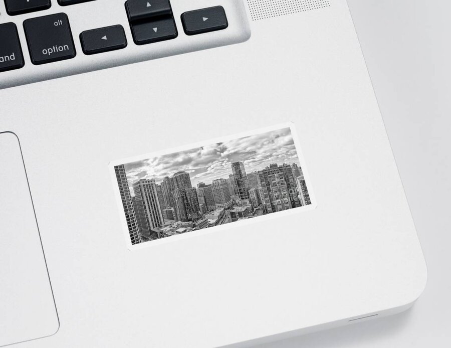 Architecture Sticker featuring the photograph Chicago panorama BW by Patricia Hofmeester