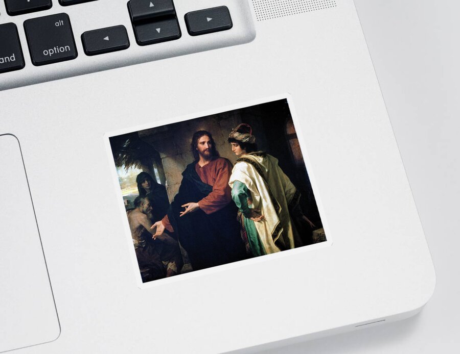 Jesus Christ Sticker featuring the painting Christ And The Rich Young Ruler by Troy Caperton