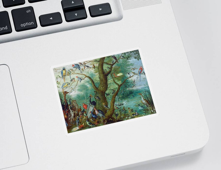 Jan Van Kessel Sticker featuring the painting Concert of Birds #1 by Circle of Jan van Kessel