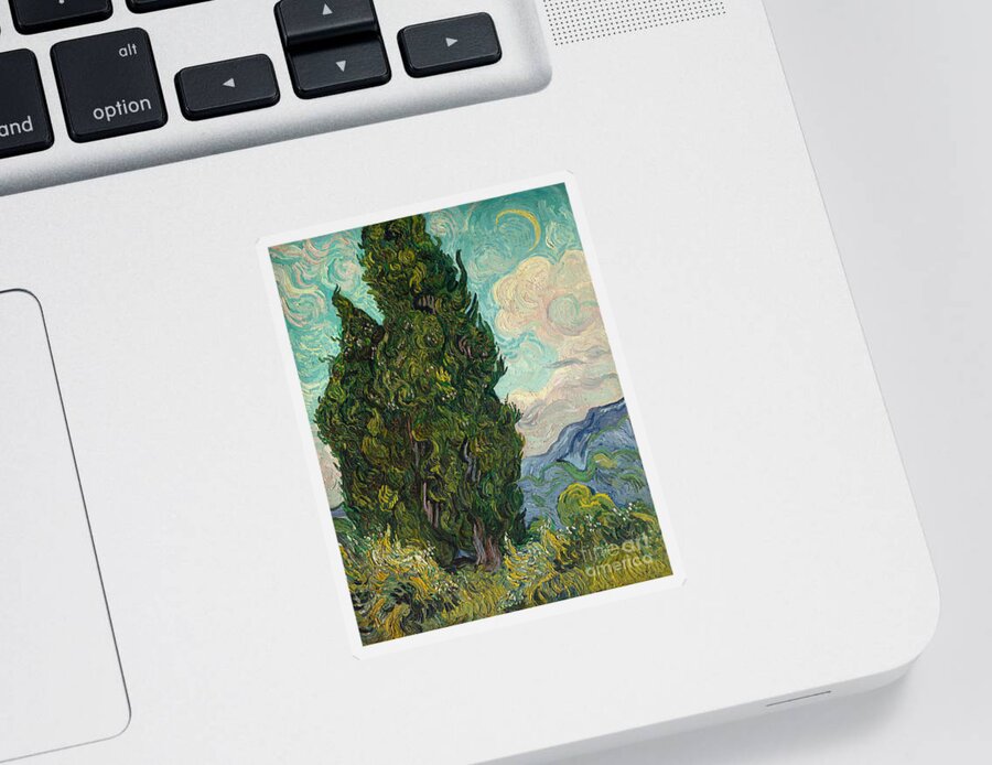 Cypresses Sticker featuring the painting Cypresses, 1889 by Vincent Van Gogh