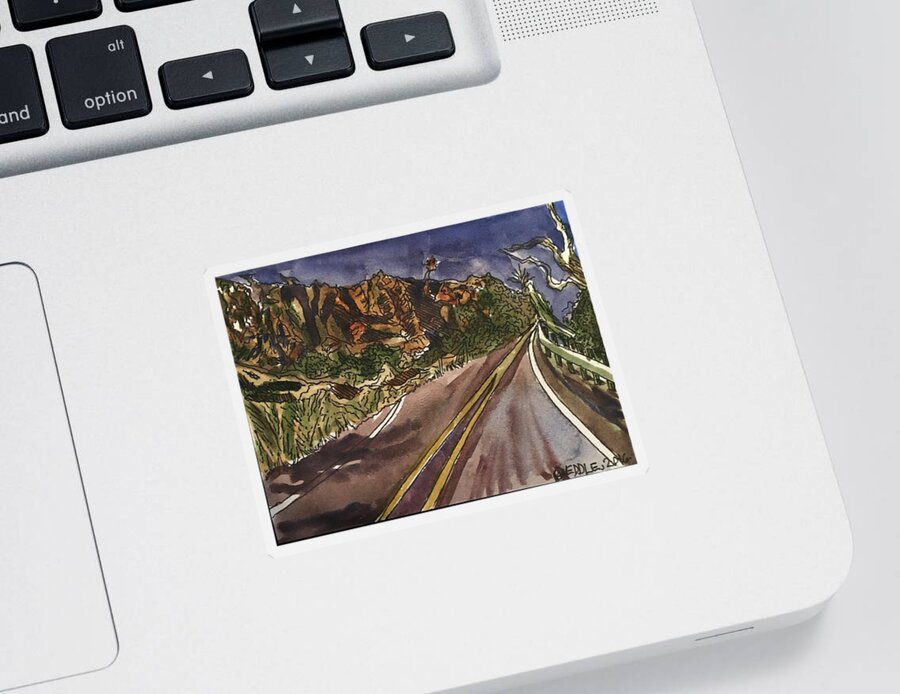 Landscape Sticker featuring the painting Davis Mountains at Twilight #1 by Angela Weddle