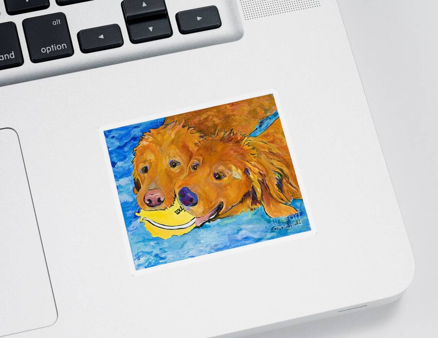 Golden Retriever Sticker featuring the painting Double Your Pleasure #1 by Pat Saunders-White