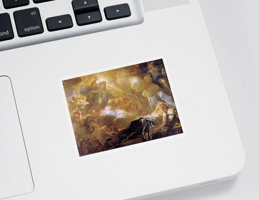 Luca Giordano Sticker featuring the painting Dream Of Solomon by Troy Caperton