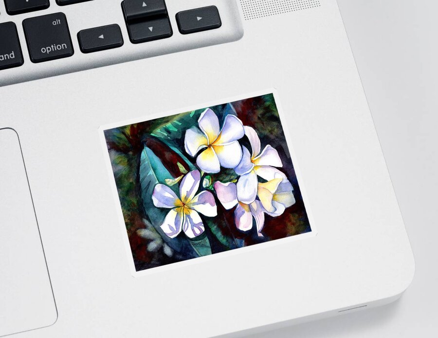 Plumeria Sticker featuring the painting Evening Plumeria #1 by Marionette Taboniar