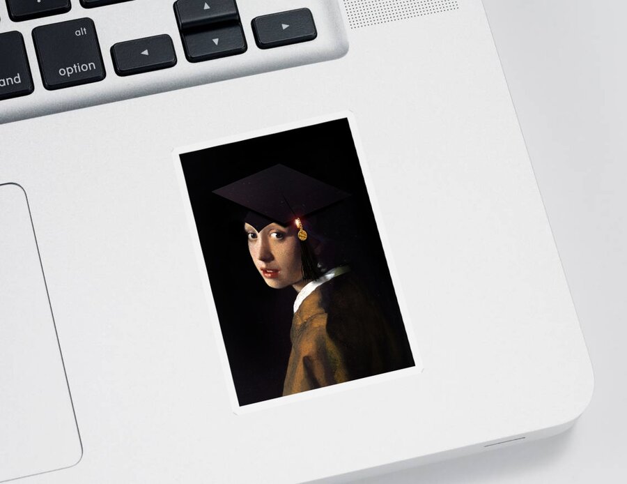 Vermeer Sticker featuring the painting Girl with the Grad Cap #2 by Gravityx9  Designs