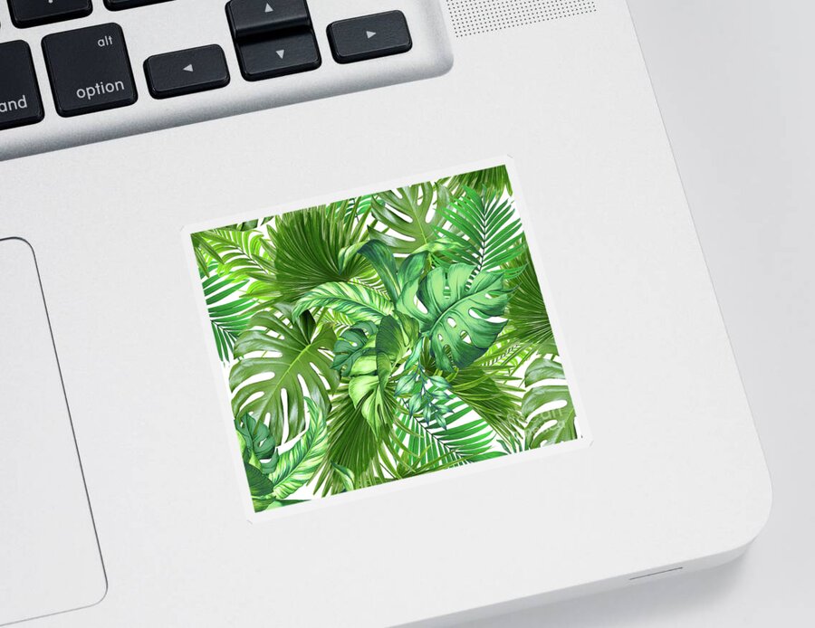Tropical Leaves Sticker featuring the painting Green Tropical Plant  by Mark Ashkenazi