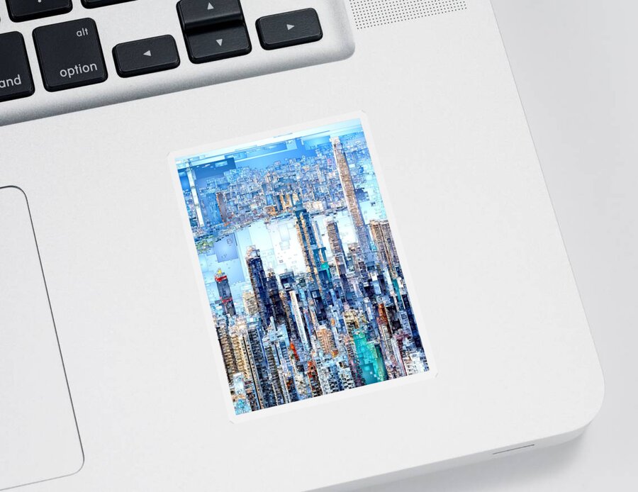 Rafael Salazar Sticker featuring the digital art Hong Kong Skyline by Rafael Salazar