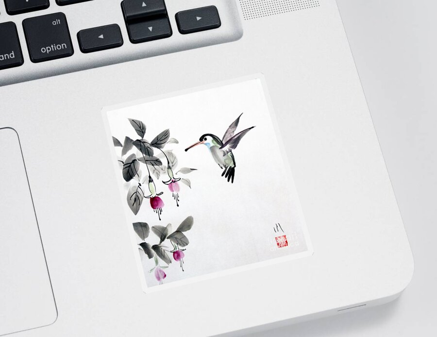 Japanese Sticker featuring the painting Humming Bird #2 by Fumiyo Yoshikawa