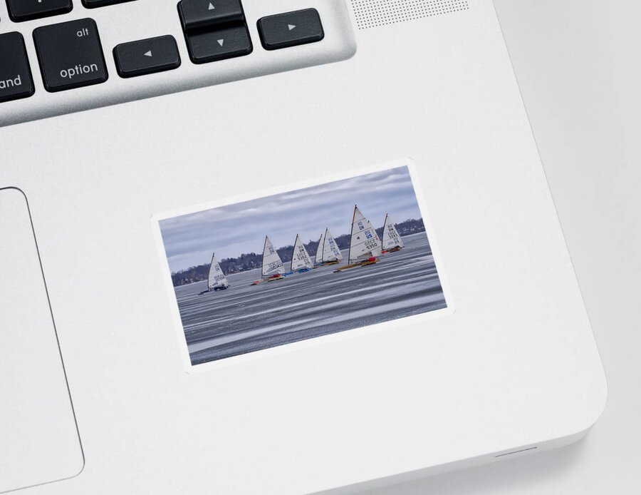 Ice Boats Sticker featuring the photograph ice sailing - Madison - Wisconsin by Steven Ralser