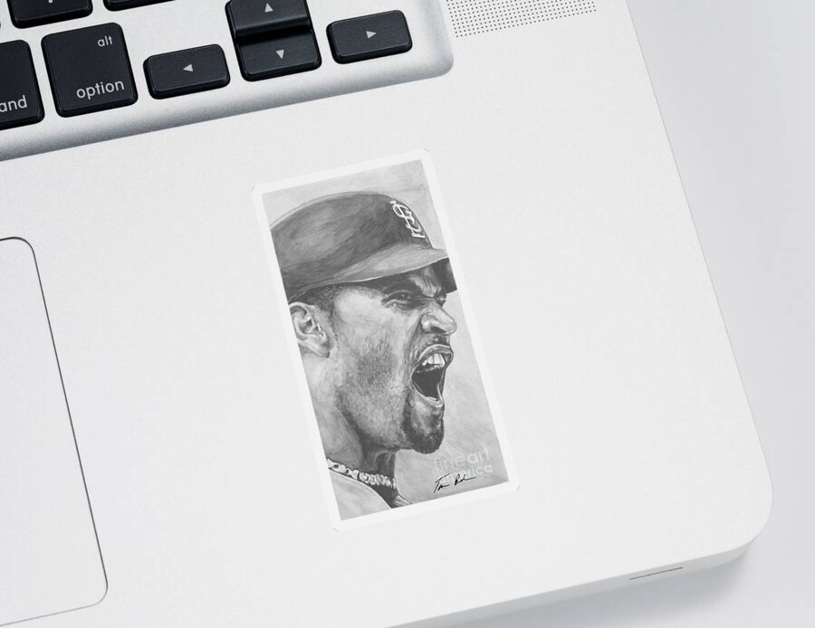 Albert Sticker featuring the painting Intensity Pujols #1 by Tamir Barkan