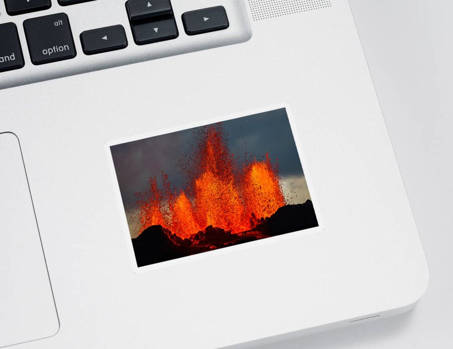 Photography Sticker featuring the photograph Lava Fountains At The Holuhraun Fissure #1 by Panoramic Images