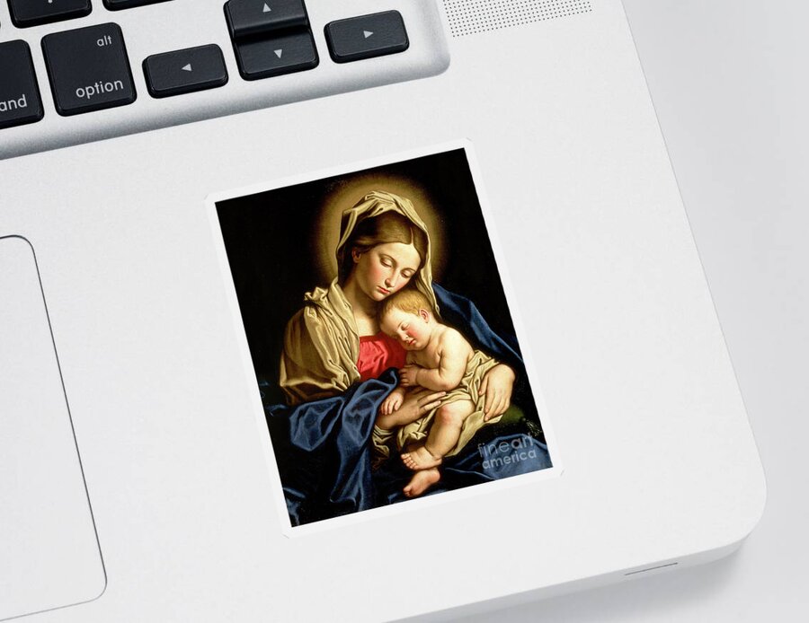 Mary Sticker featuring the painting Madonna and Child by Il Sassoferrato