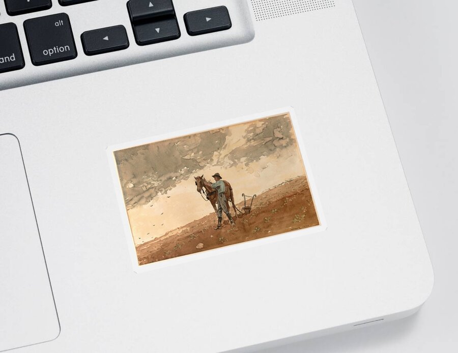 Winslow Homer Sticker featuring the drawing Man with Plow Horse by Winslow Homer