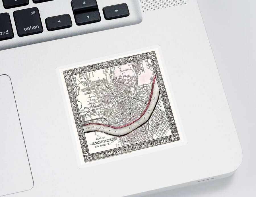 1864 Sticker featuring the photograph Map Of Cincinnati Ohio 1864 #2 by Mountain Dreams