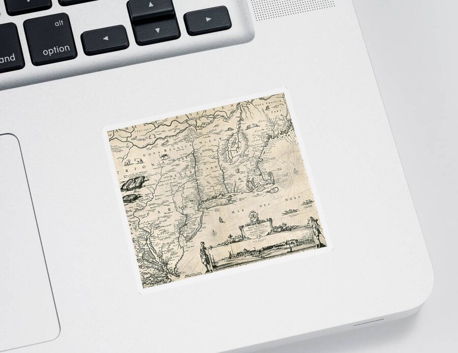 Maps Sticker featuring the photograph Map Of New Netherland, 1650s #1 by Photo Researchers
