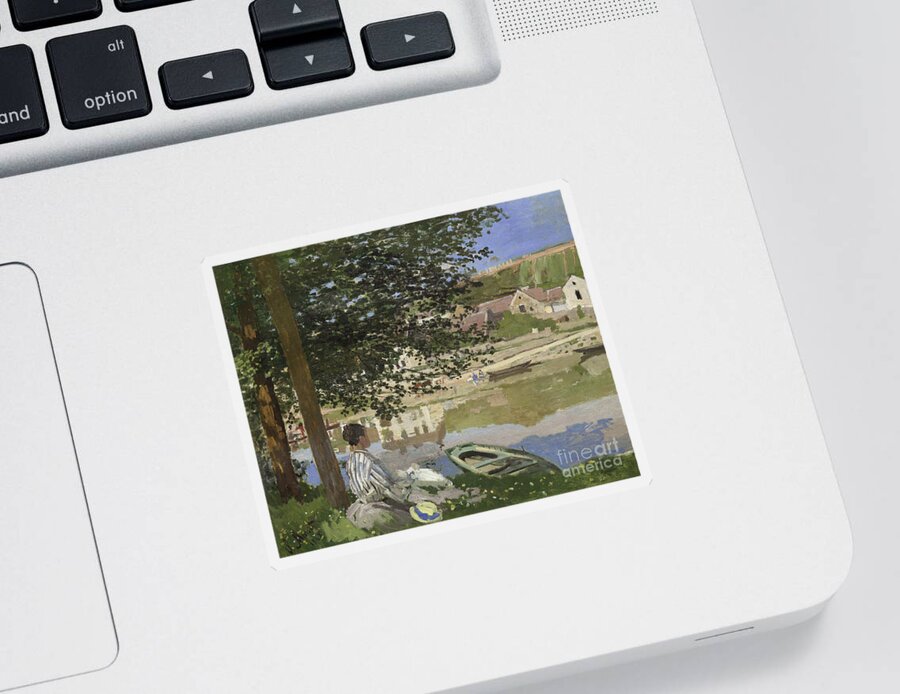 Monet Sticker featuring the painting On the Bank of the Seine, Bennecourt by Claude Monet