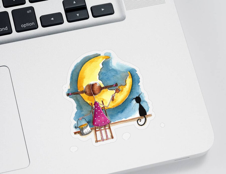 Girl Sticker featuring the painting Painting the Moon #2 by Lucia Stewart