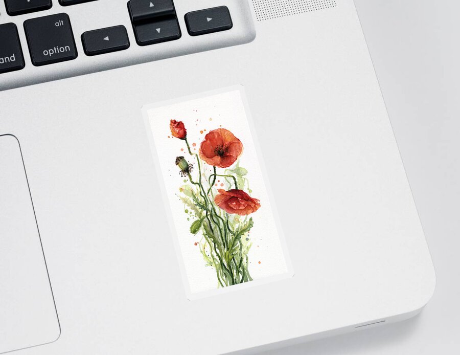 Red Poppy Sticker featuring the painting Red Poppies Watercolor #1 by Olga Shvartsur