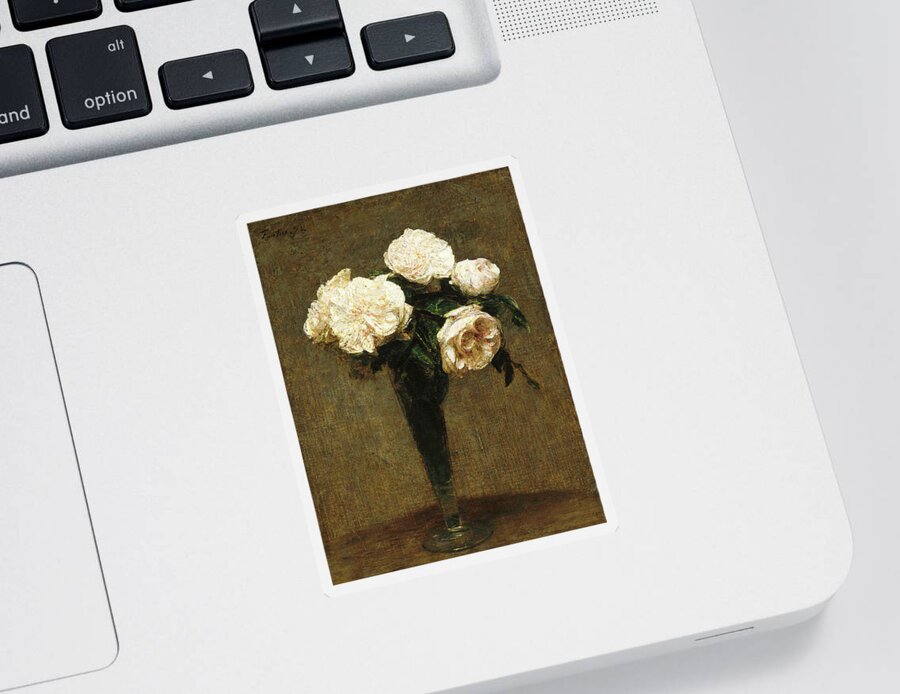 Henri Fantin-latour Sticker featuring the painting Roses in a Vase #1 by Henri Fantin-Latour