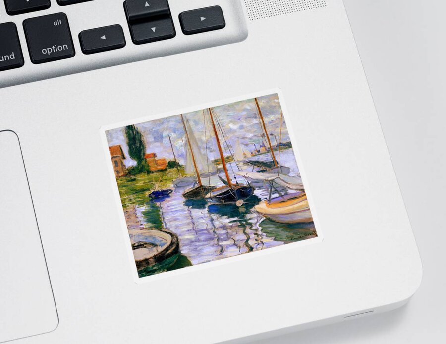 French Art Sticker featuring the painting Sailboats on the Seine by Claude Monet