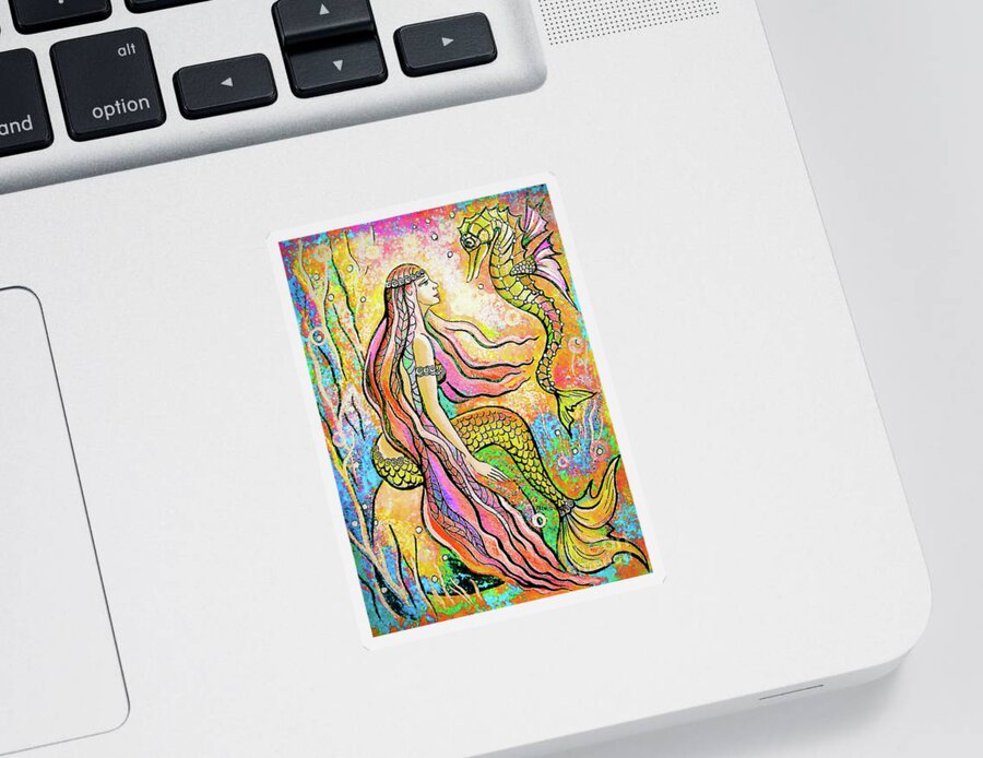 Sea Goddess Sticker featuring the painting Sea Friends #1 by Eva Campbell