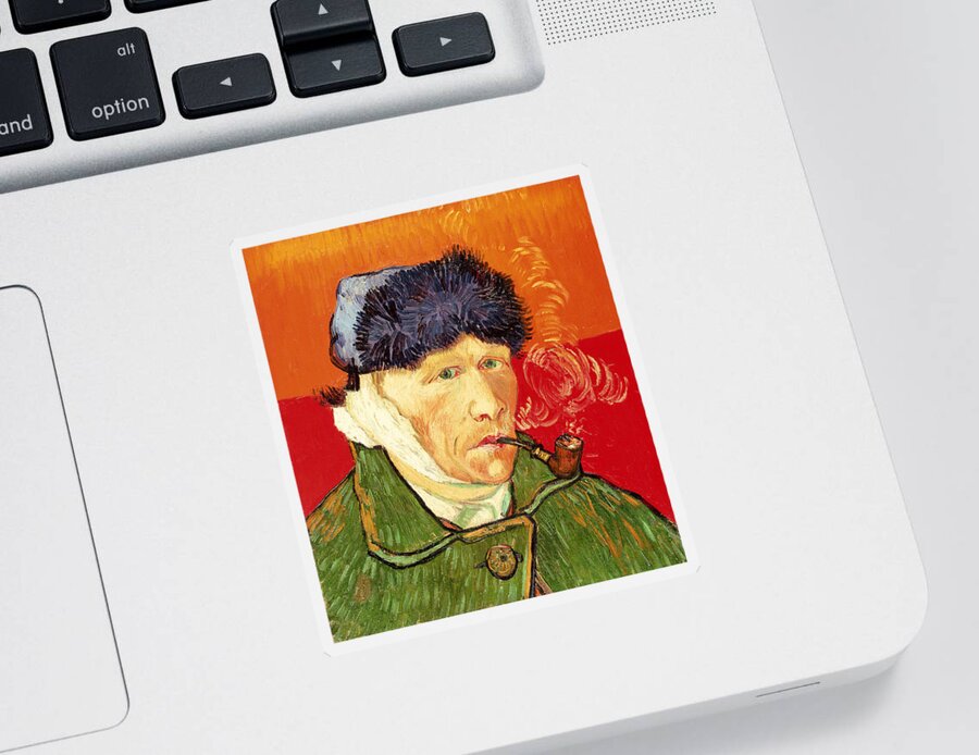 Van Gogh Sticker featuring the painting Self Portrait with Bandaged Ear and Pipe by Vincent van Gogh