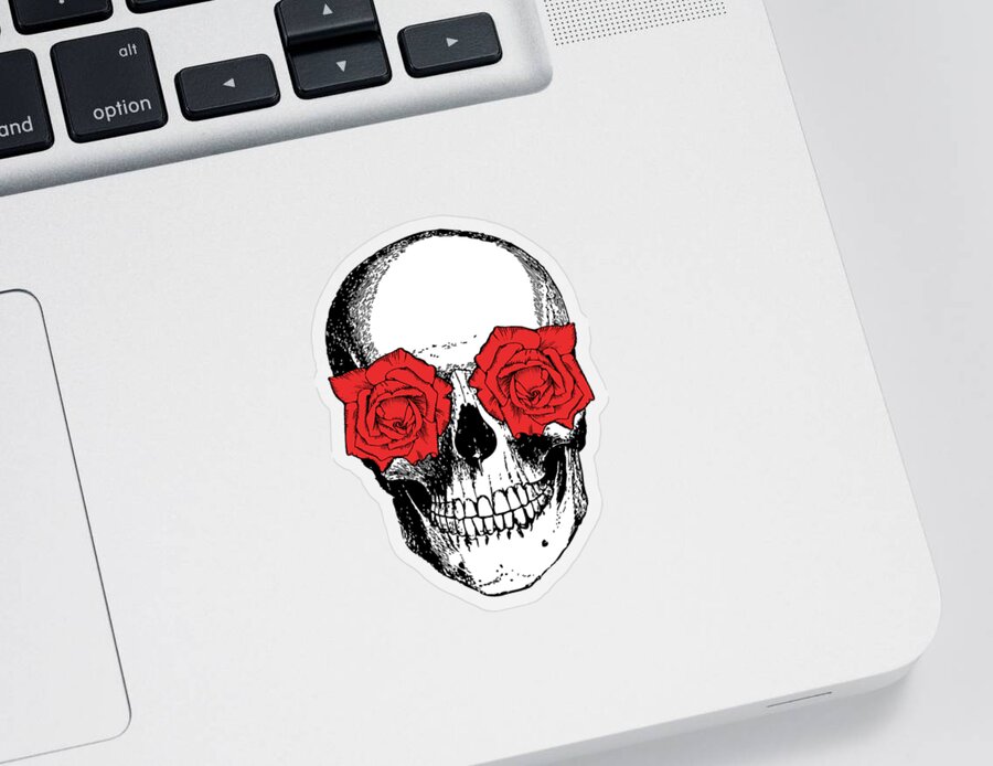Skull And Roses Sticker featuring the digital art Skull and Roses by Eclectic at Heart