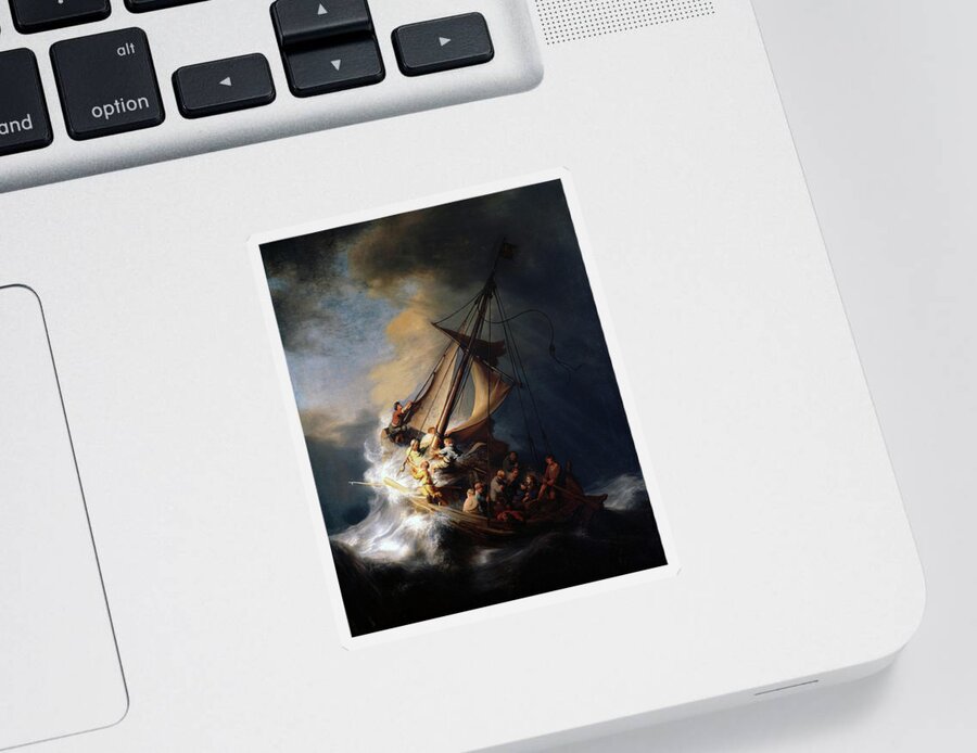 Rembrandt Sticker featuring the painting Storm On The Sea Of Galilee by Troy Caperton