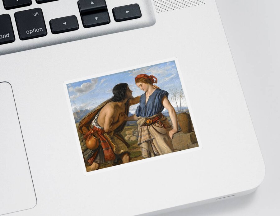 William Dyce Sticker featuring the painting The Meeting of Jacob and Rachel #1 by William Dyce