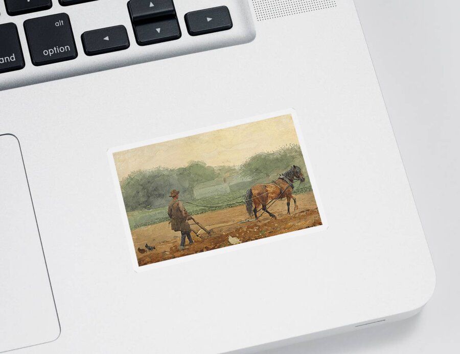 Winslow Homer Sticker featuring the drawing The Plowman #1 by Winslow Homer