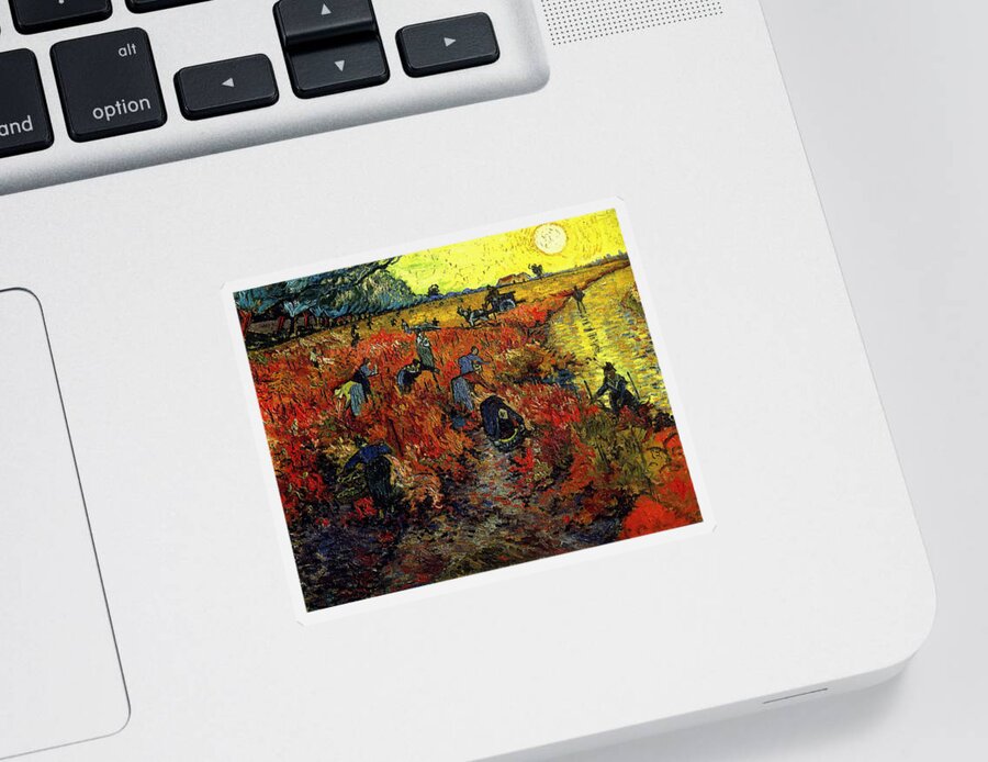 Vincent Van Gogh Sticker featuring the painting The Red Vineyard At Arles #1 by Vincent Van Gogh