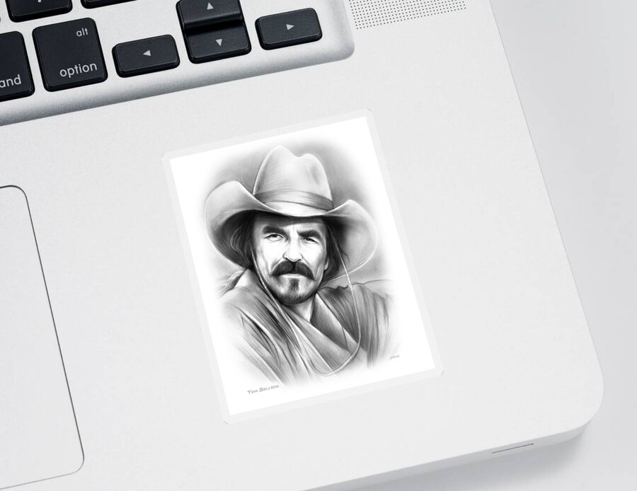 Tom Selleck Sticker featuring the drawing Tom Selleck #1 by Greg Joens