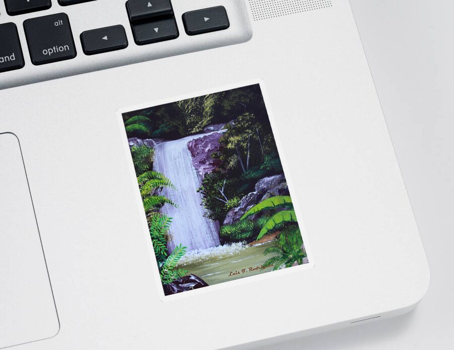 Tropical Sticker featuring the painting Tropical Waterfall by Luis F Rodriguez