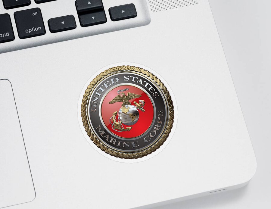'usmc' Collection By Serge Averbukh Sticker featuring the digital art U. S. Marine Corps - U S M C Emblem over White Leather by Serge Averbukh