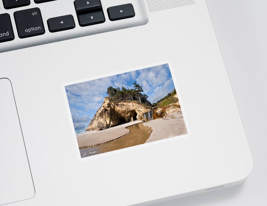 Beach Sticker featuring the photograph Waterfall Flowing into the Pacific Ocean #2 by Jeff Goulden