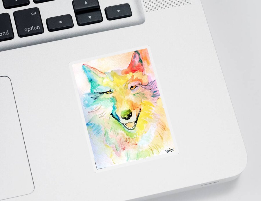 Wolf Sticker featuring the painting Wolfie #1 by Denise Tomasura