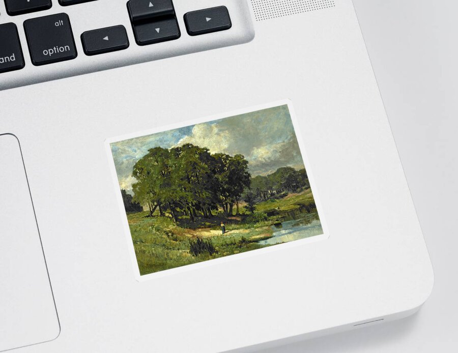 Edward Mitchell Bannister Sticker featuring the painting Woman Standing Near a Pond #2 by Edward Mitchell Bannister
