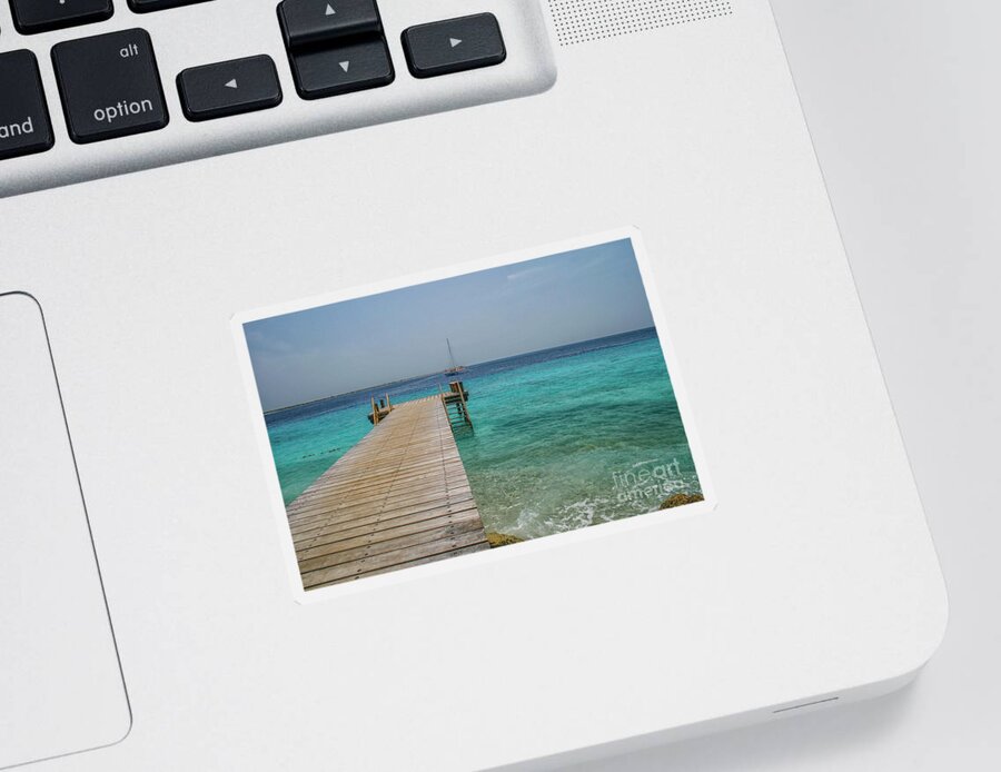 Boat Sticker featuring the photograph Wooden jetty in Caribbean ocean by Patricia Hofmeester