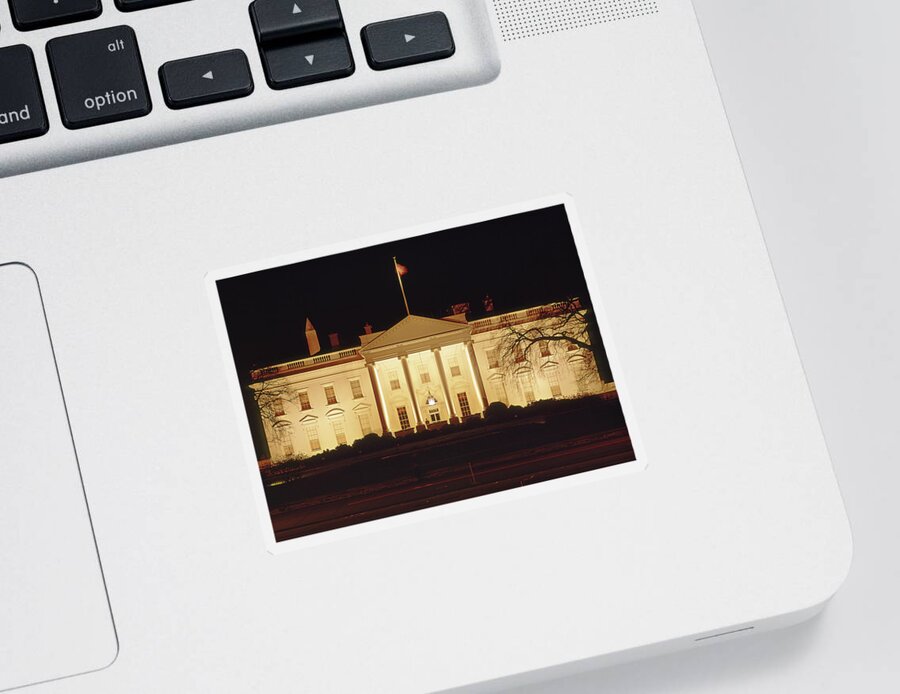 White House Sticker featuring the photograph 141X09 The White House at Night 1973 by Ed Cooper Photography