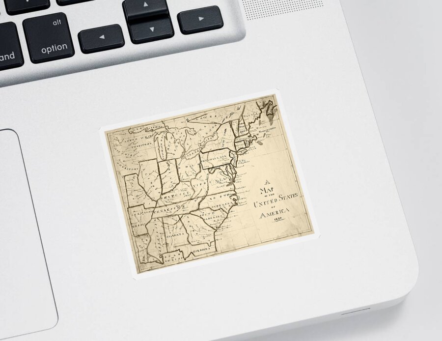 United Sticker featuring the digital art 1830 Map of the United States Sepia by Toby McGuire