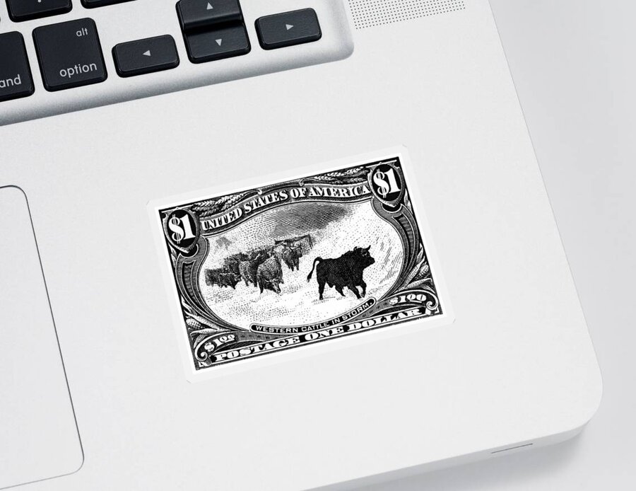 American West Sticker featuring the painting 1898 Western Cattle in Storm Stamp by Historic Image
