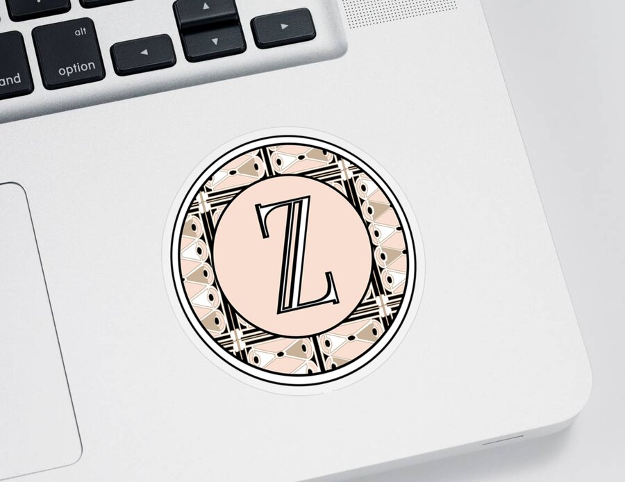 Art Deco Sticker featuring the digital art 1920s Pink Champagne Deco Monogram Z by Cecely Bloom