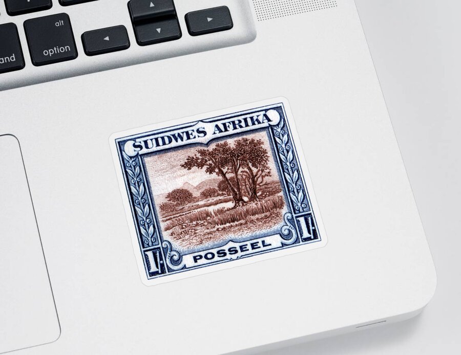 Namibia Sticker featuring the painting 1931 South West African Landscape Stamp by Historic Image