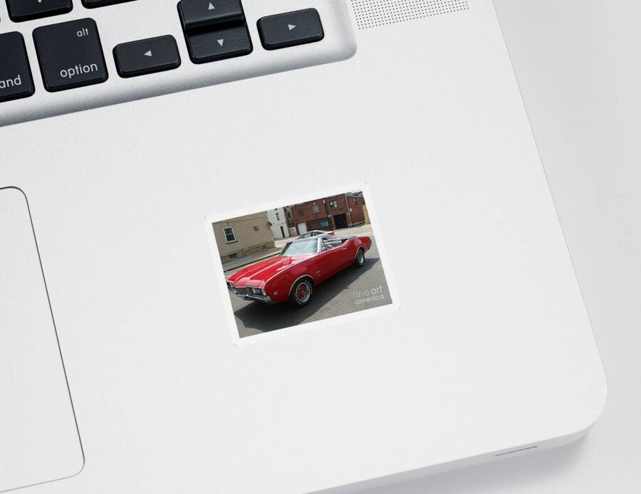 Red Car Sticker featuring the photograph 1968 Olds Cutlass Convertible Xo by Lisa Koyle