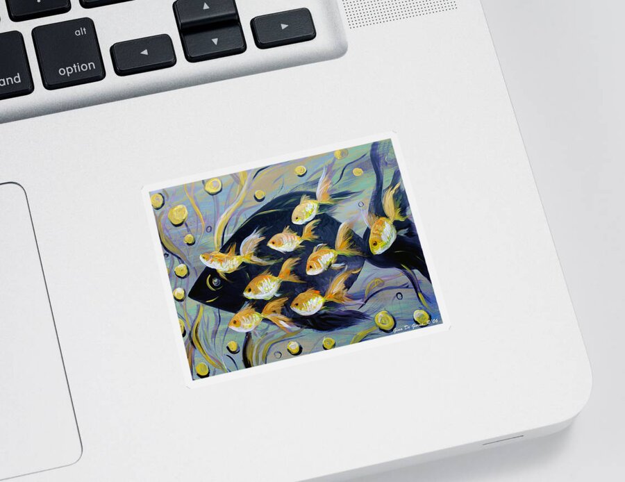 Fish Sticker featuring the painting 8 Gold Fish #2 by Gina De Gorna