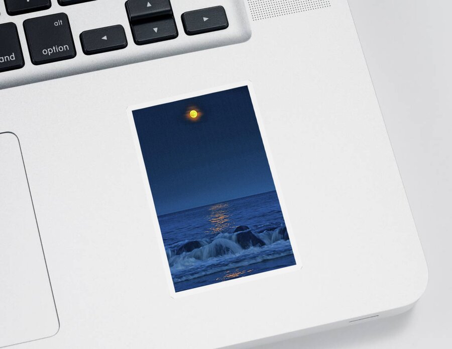 Allenhurst Beach Sticker featuring the photograph Allenhurst Beach Full Moon Rise #2 by Raymond Salani III